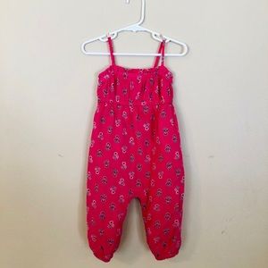 Printed pink jumpsuit.